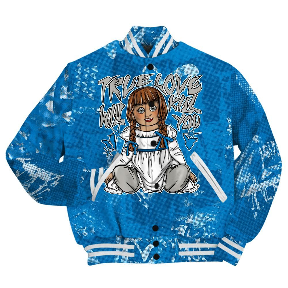 Varsity Jacket To Match Military Blue 4s Shirt - Genuine Loves Bear Heart Grunge All Over Print