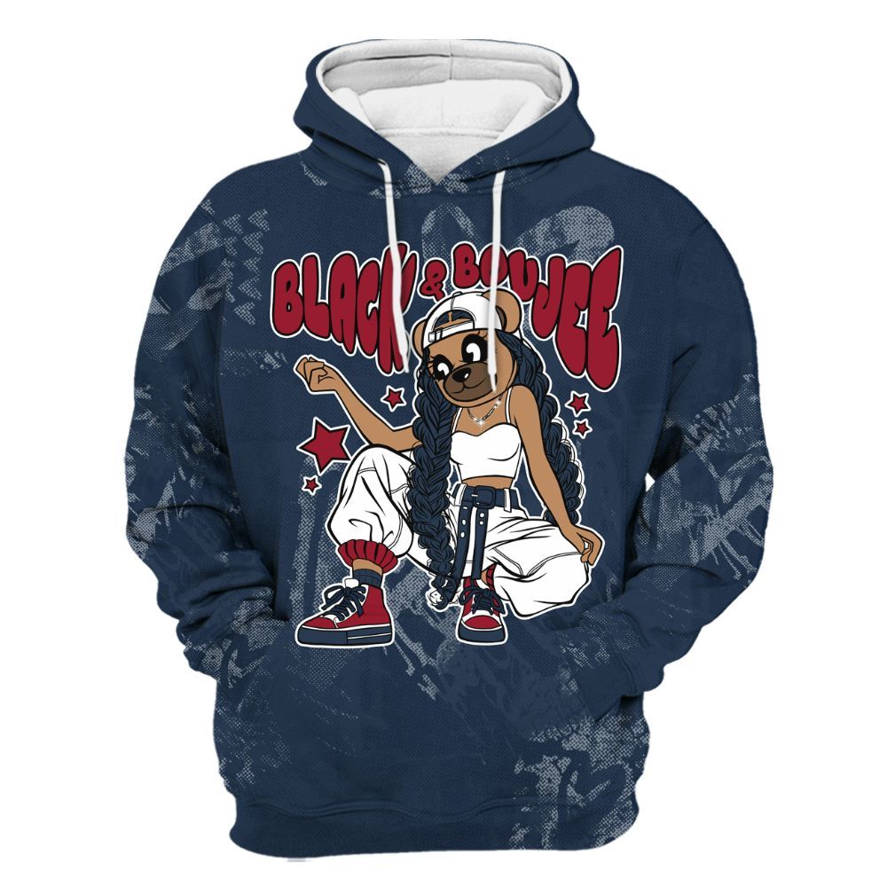 Hoodie To Match White Midnight Navy 6s - Boujee Girls Bear Heart Grunge All Over Print