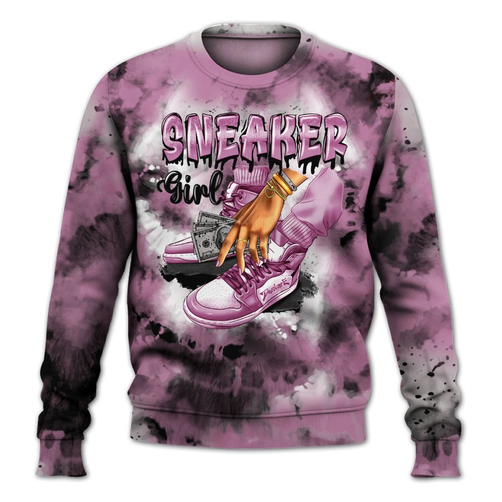 Sweatshirt To Match Neutral Grey Black White Orchid 4s - SNEAKER Girl Money Drip Tie Dye All Over Print