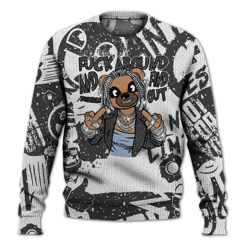 Knitted Sweater To Match Reverse Black White 6s - F#ck Around Bear Bear Monogram Graffiti