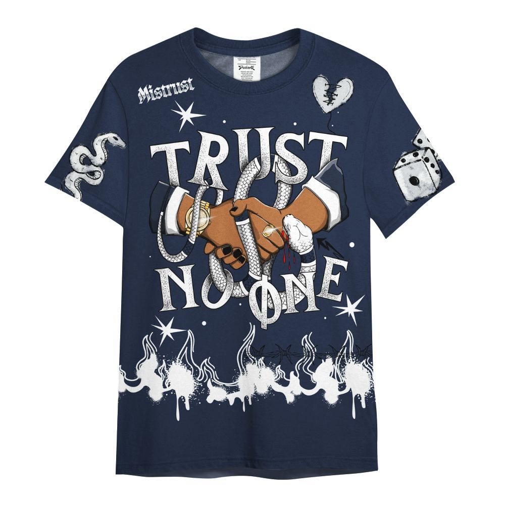 Shirt To Match Dunk Low White Midnight Navy - Trust No One Snake-Bite Doodle Crayon All Over Print