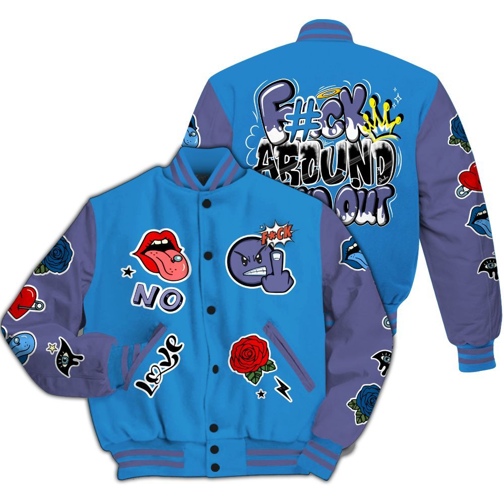 Varsity Jacket To Match Hi-Res Blue 700s - FK Around Find Out All Over Print