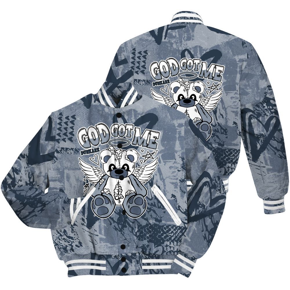 Varsity Jacket To Match Low Diffused Blue 11s Shirt - Gods Guides Me Bear Heart Grunge All Over Print