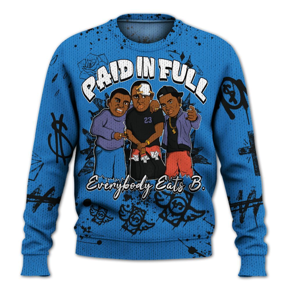 Knitted Sweater To Match Hi-Res Blue 700s - Everybody Paid In Full Crayon