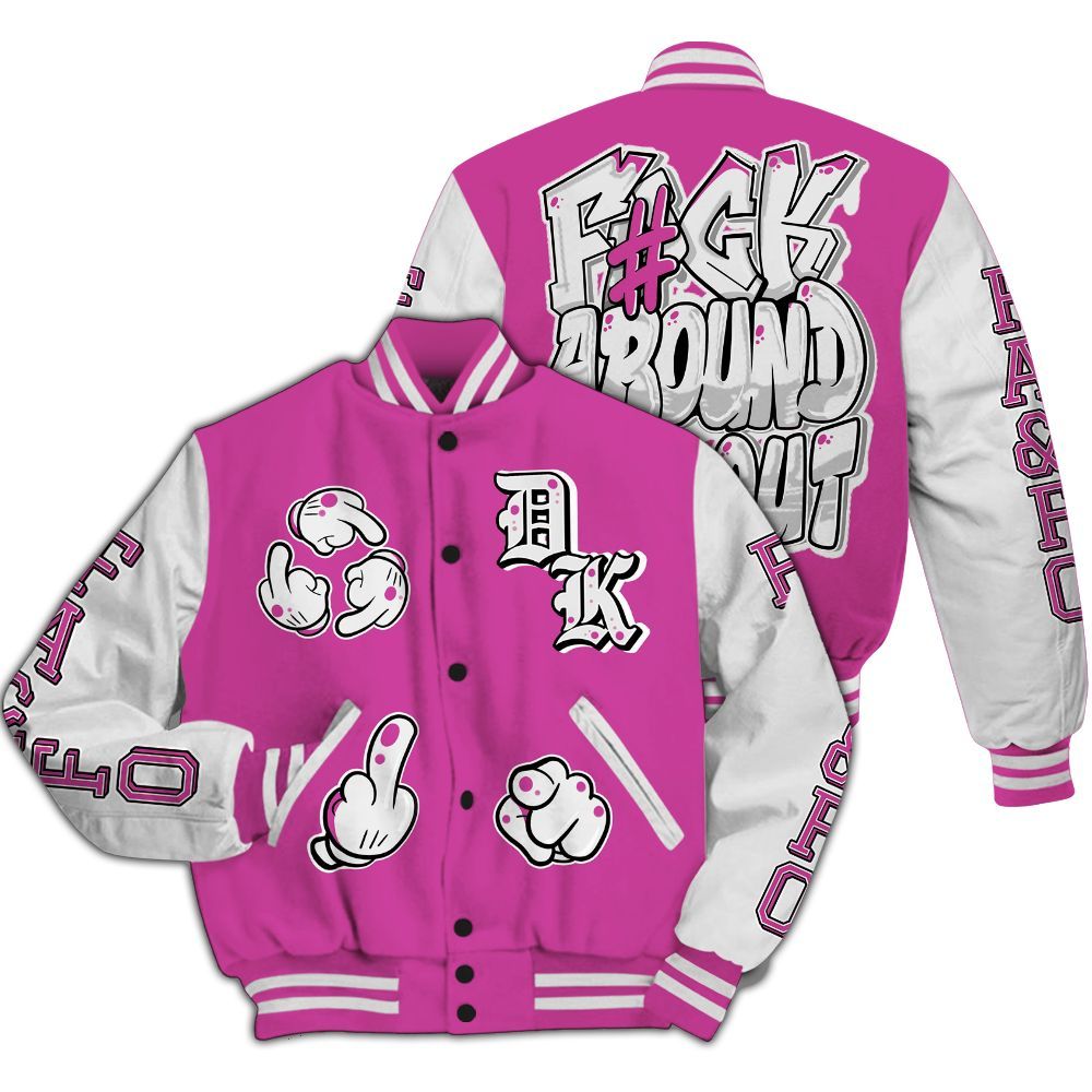 Varsity Jacket To Match Dunk Low Active Fuchsia - F Around Find Out Graphic All Over Print