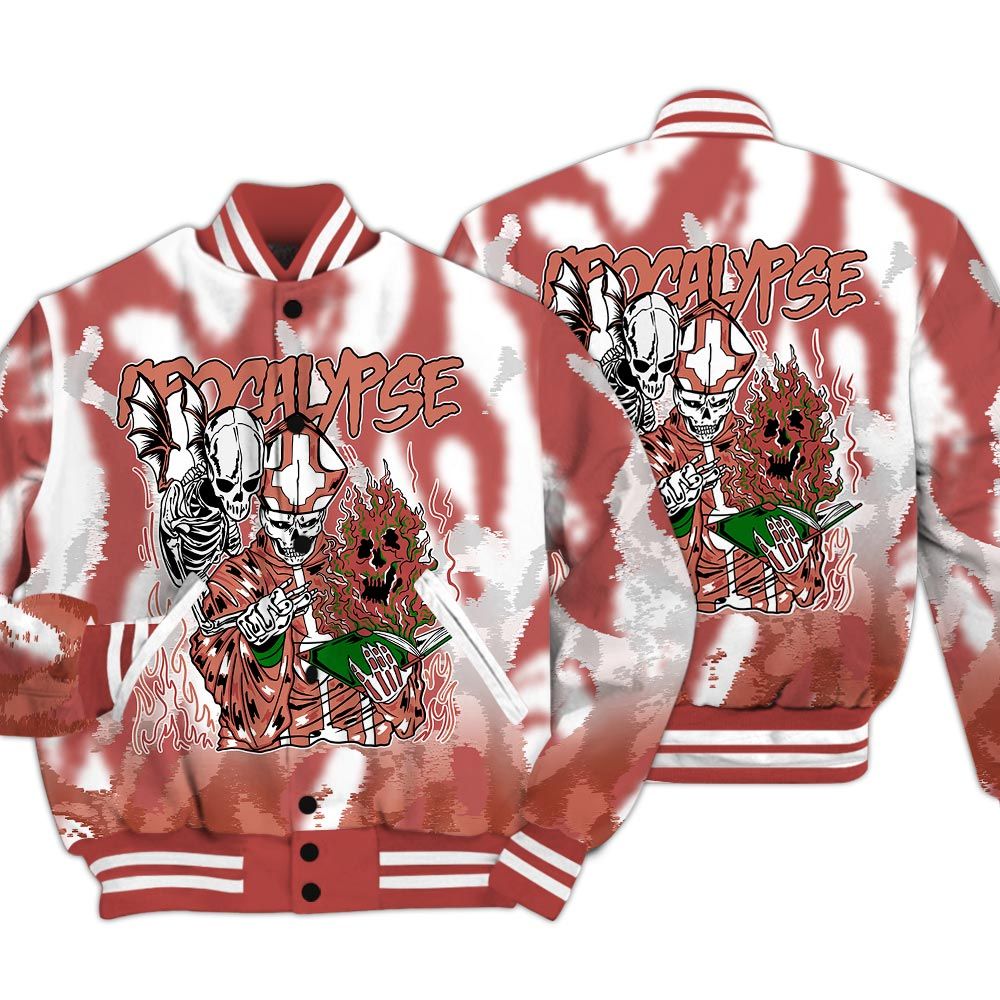 Varsity Jacket To Match Dune Red 13s - Apocalypse Skeleton Burn Varsity Jacket Unisex