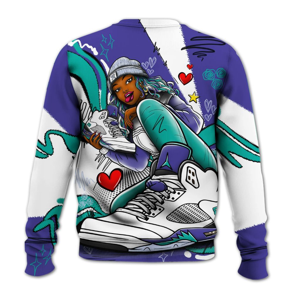 Sweatshirt To Match Retro Grape 5s - Sneaker Girl With Shoes All Over Print