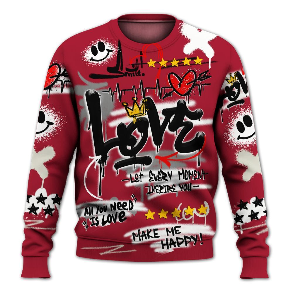 Sweatshirt To Match High OG Black Toe Reimagined 1s - Happy Love Beats Graffiti Streetwear All Over Print