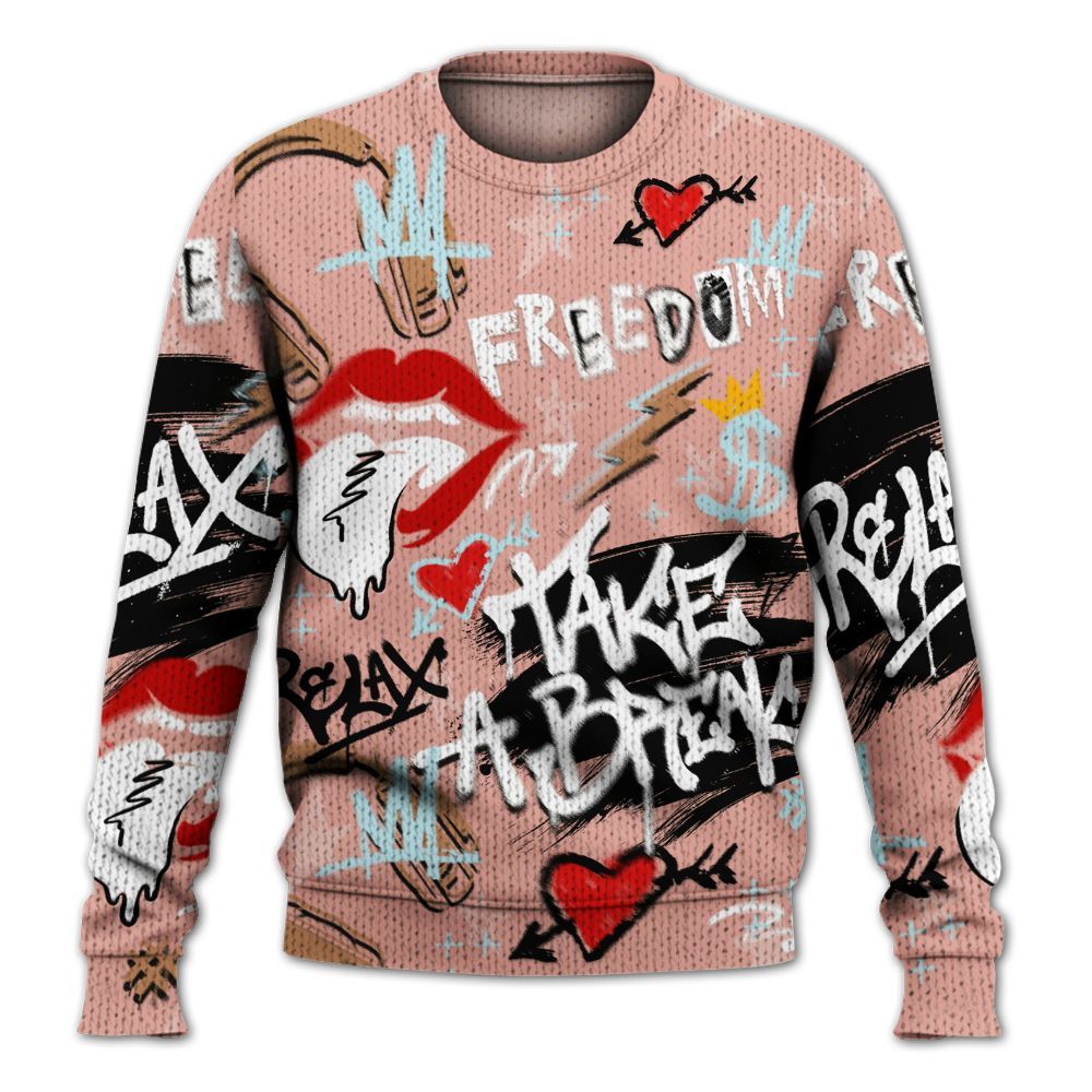Knitted Sweater To Match Dunk Low Glacier Arctic - Take Break Freedom Graffiti Streetwear