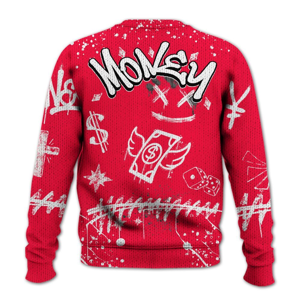 Knitted Sweater To Match Retro Fire Red 3s - Everybody Paid In Full Crayon