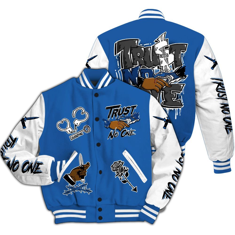 Varsity Jacket To Match Brave Blue 13s - Trust No One Dripping All Over Print