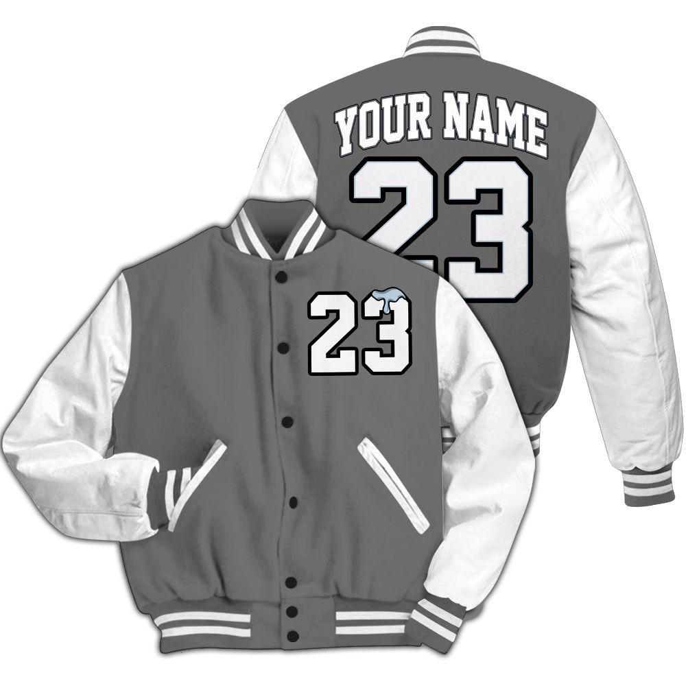 Varsity Jacket To Match Cool Grey 6s - Custom Name Number 23 Drip All Over Print