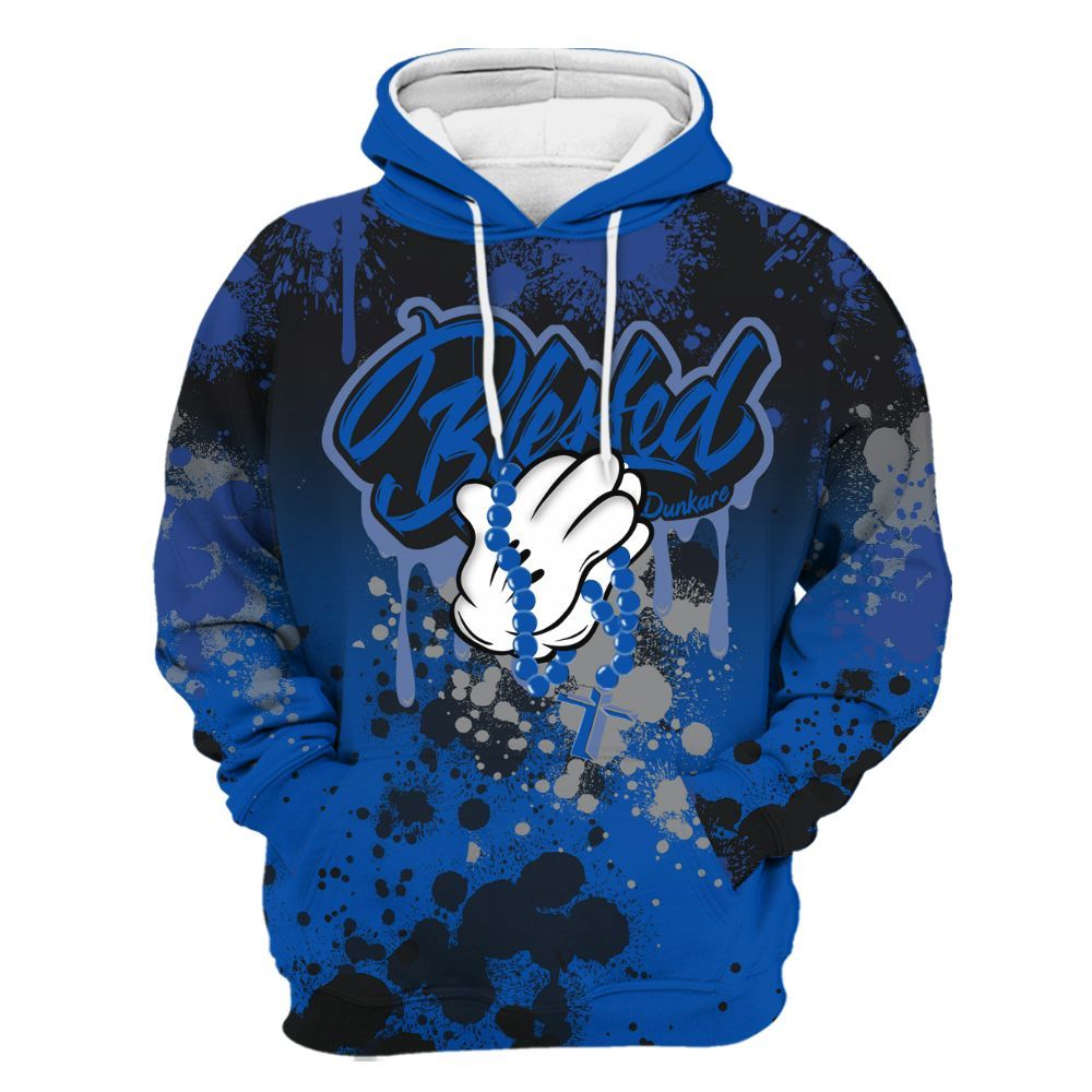 Hoodie To Match Racer Blue 5s - God Blessed Ink Drip All Over Print