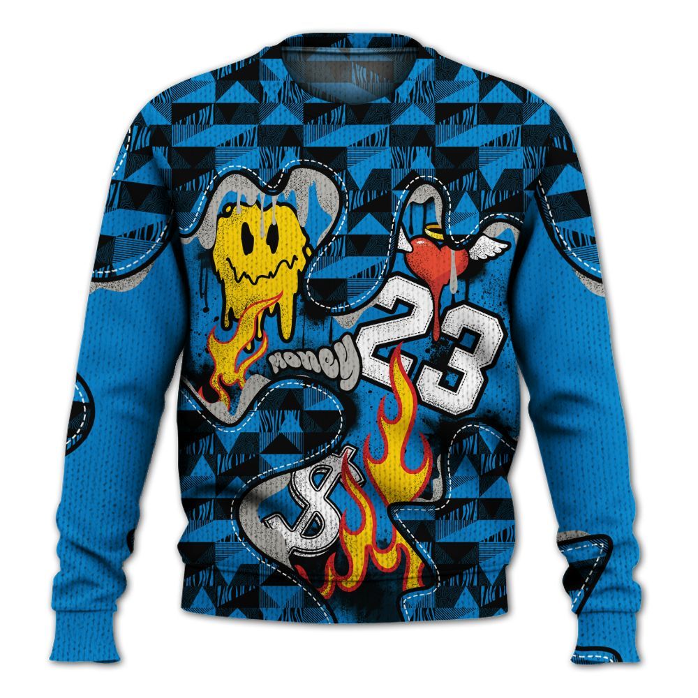 Knitted Sweater To Match Industrial Blue 4s - 23 Smile Burning Heart Military Blue 4s