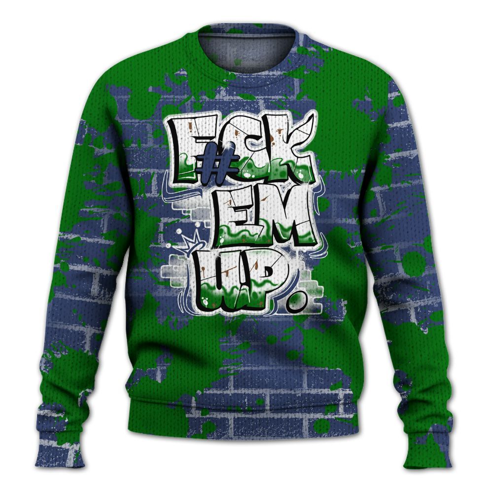 Knitted Sweater To Match Midnight Navy 13s - F#ck Em Graphic Brick Art