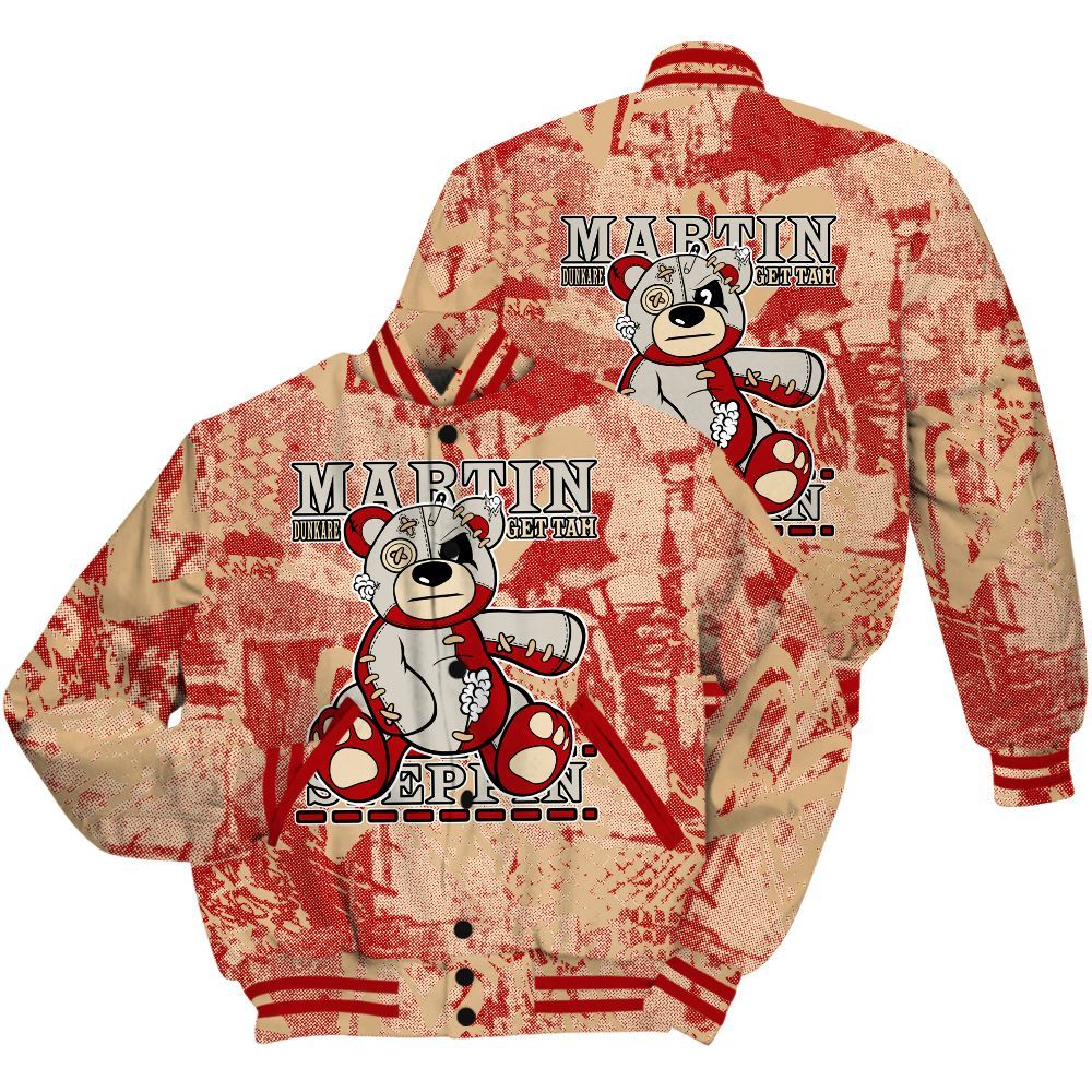 Varsity Jacket To Match Dunk Low Strawberry Waffle Shirt - Tah Steppin Bear Heart Grunge All Over Print