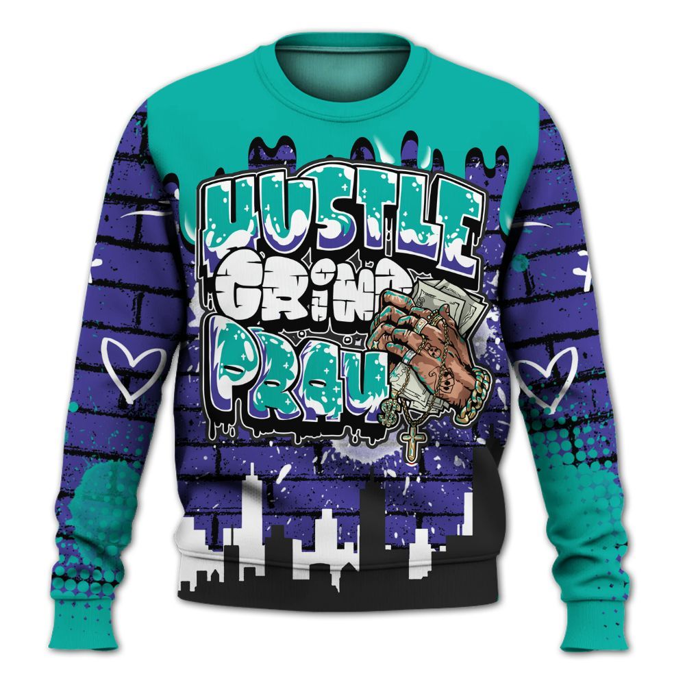 Sweatshirt To Match Retro Grape 5s - Hustles Grind Pray Drip All Over Print