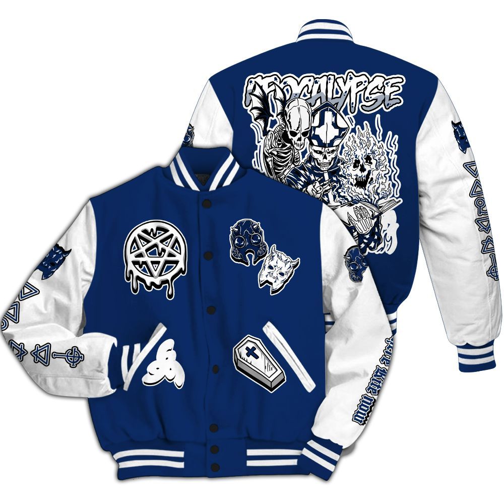 Varsity Jacket To Match High OG Deep Royal Blue 1s - Apocalypse Skeleton All Over Print