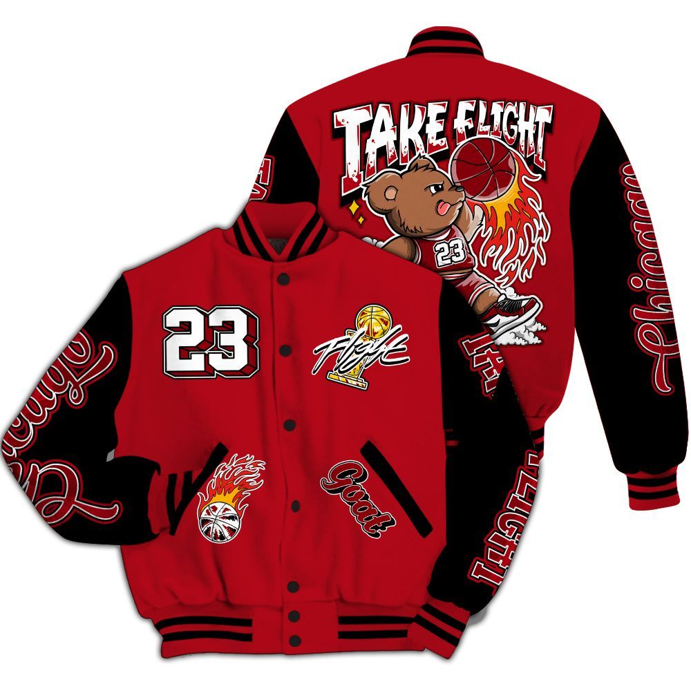 Varsity Jacket To Match Bred Velvet 11s - Number 23 Basketball Bear All Over Print