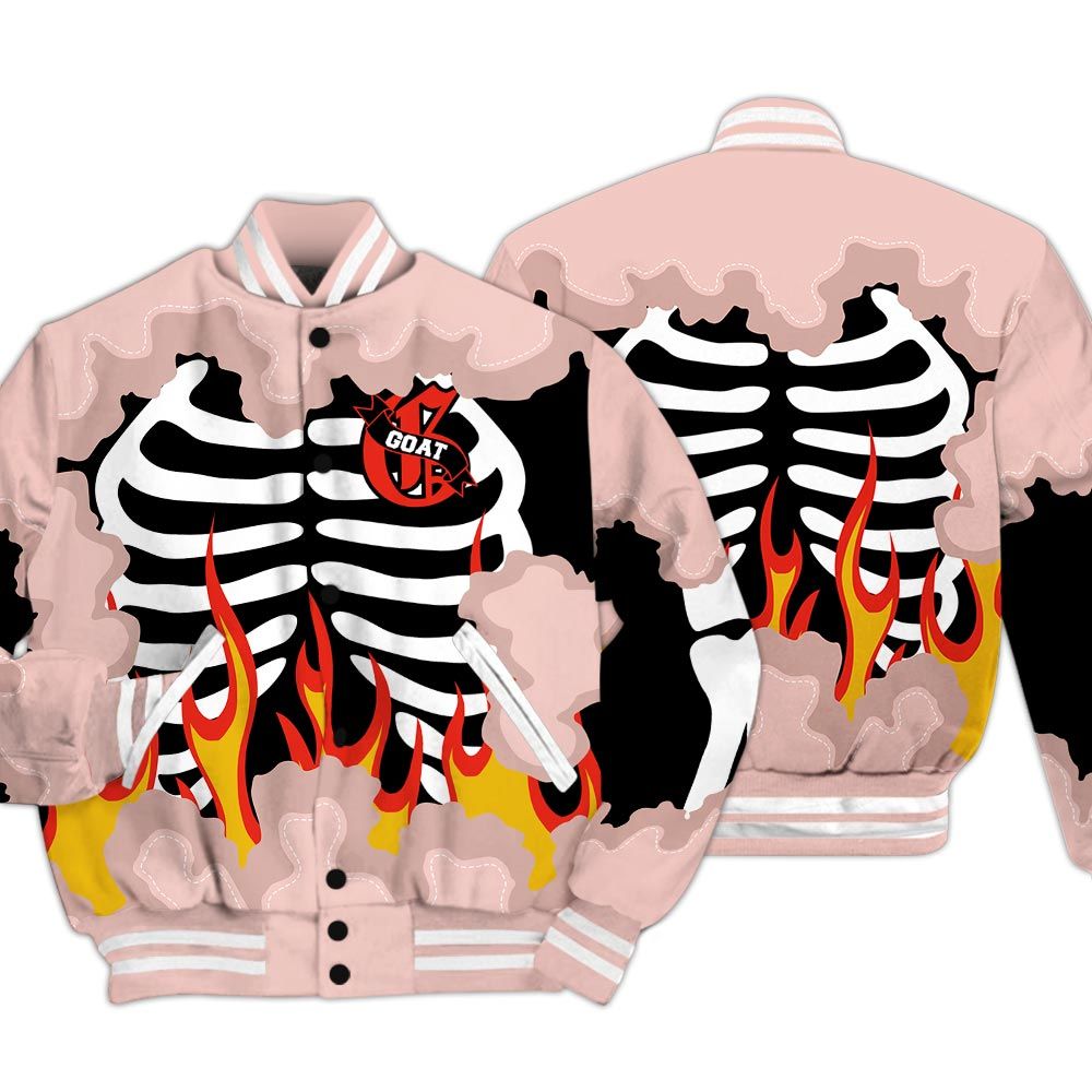 Varsity Jacket To Match Low Legend Pink 11s - G.O.A.T 23 Skeleton Flame Baseball Varsity Jacket Outfit