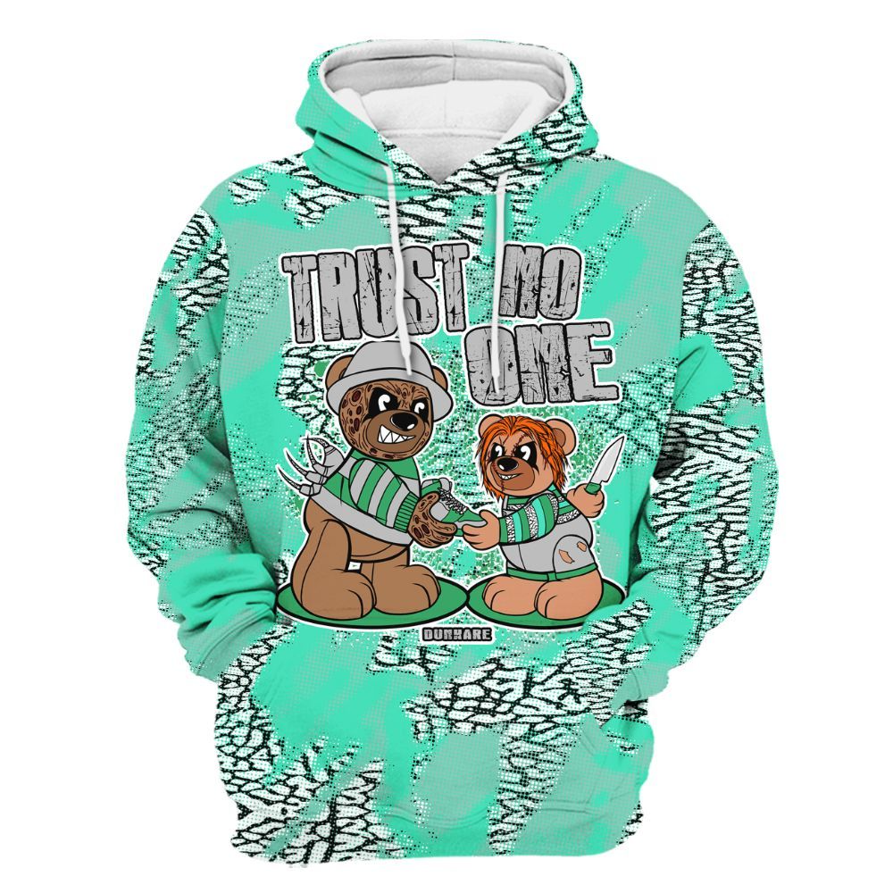 Hoodie To Match Black Green Glow 3s - Trust No One Bear Abstract Halftone All Over Print