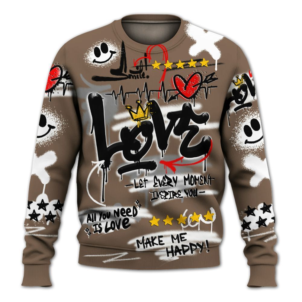 Sweatshirt To Match Dark Mocha Jack - Happy Love Beats Graffiti Streetwear All Over Print