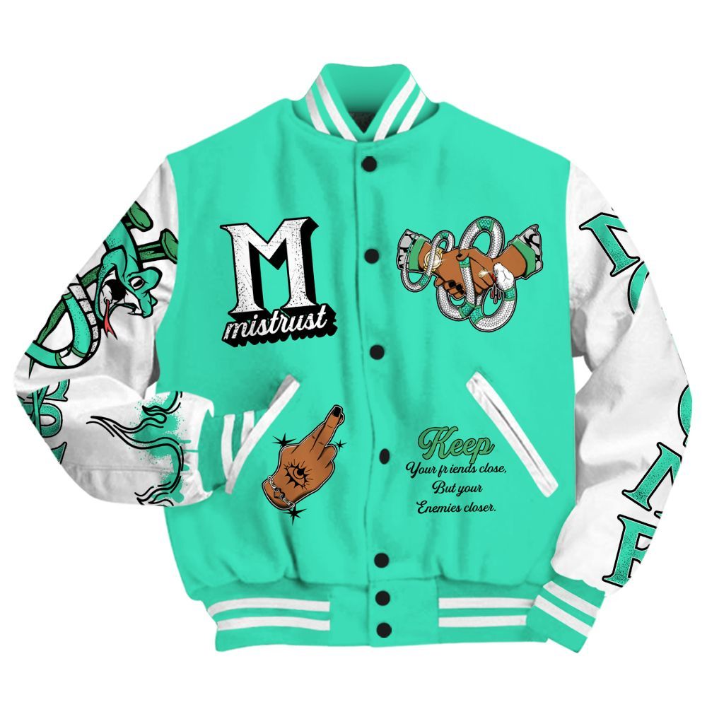 Varsity Jacket To Match Black Green Glow 3s - Trust No One Snake-Bite Street Style All Over Print