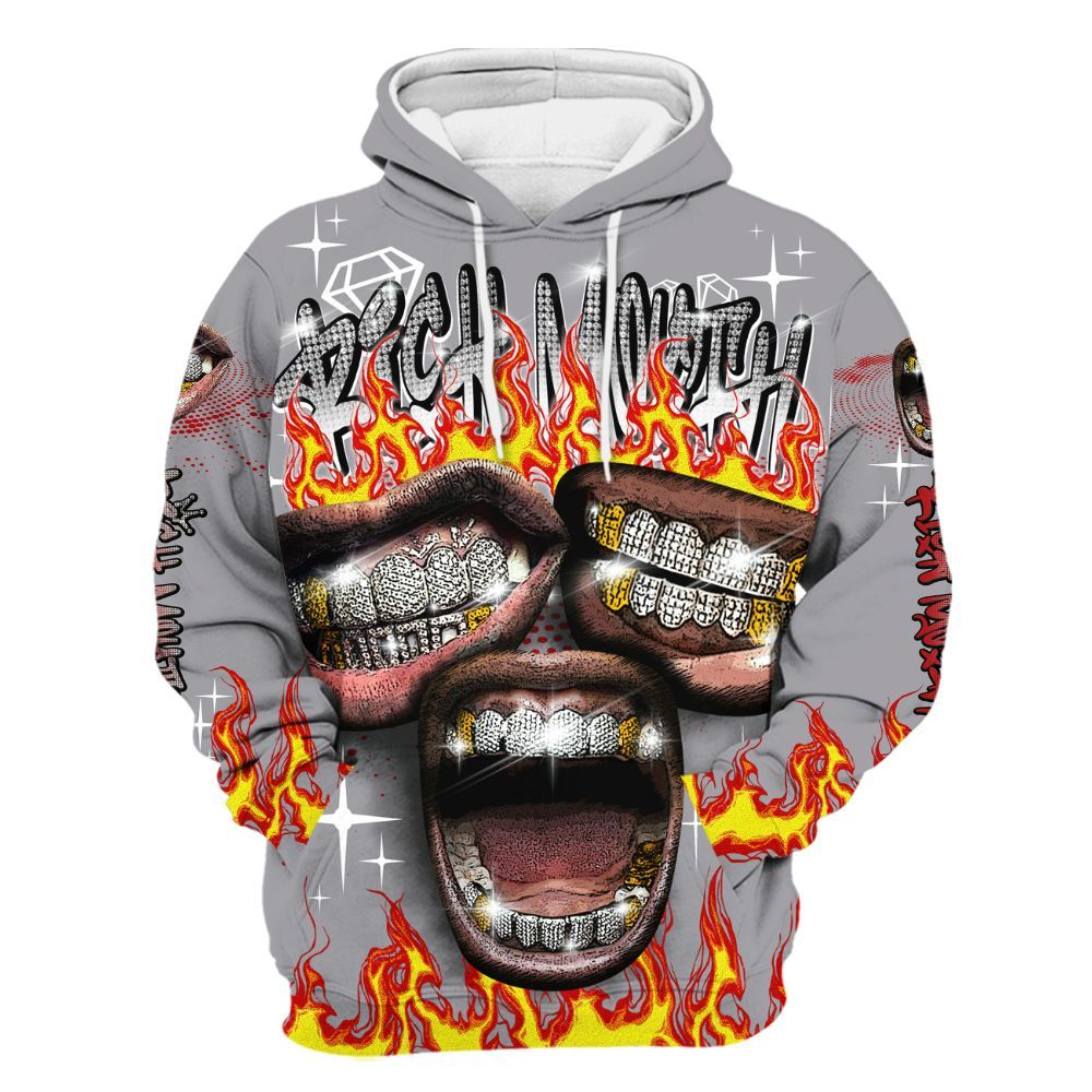 Hoodie To Match Cement Grey 3s - Rich Mouth Fire Rap Retro 90s All Over Print