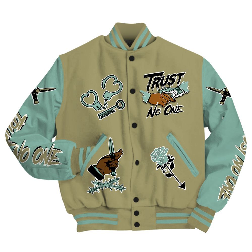 Varsity Jacket To Match Dunk Low Suede Olive Aura - Trust No One Dripping All Over Print