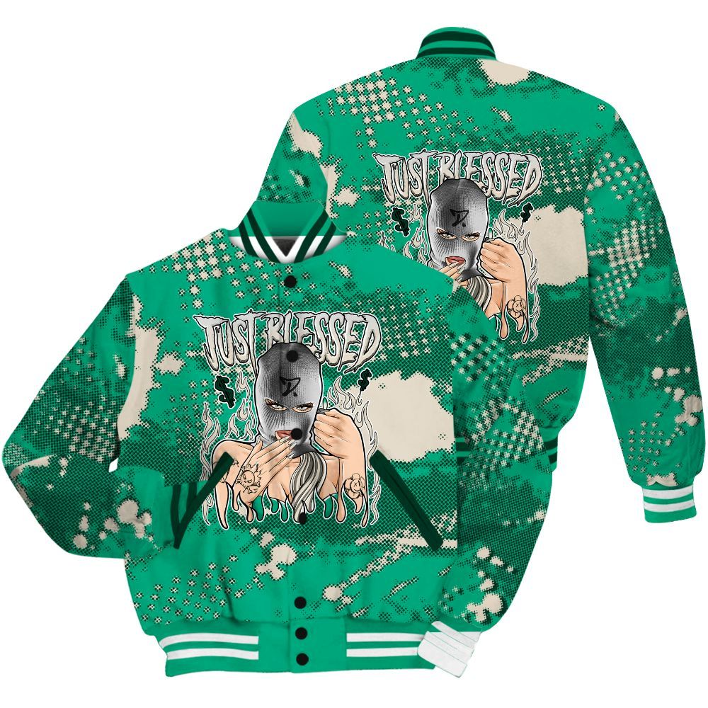 Varsity Jacket To Match Oxidized Green 4s Shirt - Blessed!! Smoke Dot All Over Print