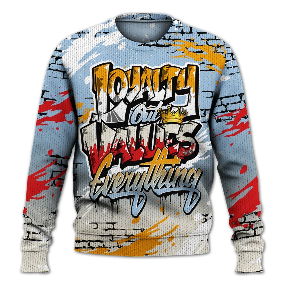 Sweater To Match Retro High OG Pale Ivory Psychic Blue 1s - Values Of Loyalty Drip Graphic
