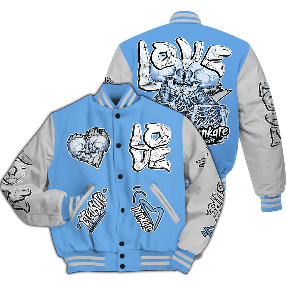 Varsity Jacket To Match University Blue 6s - Skull Bear All Over Print