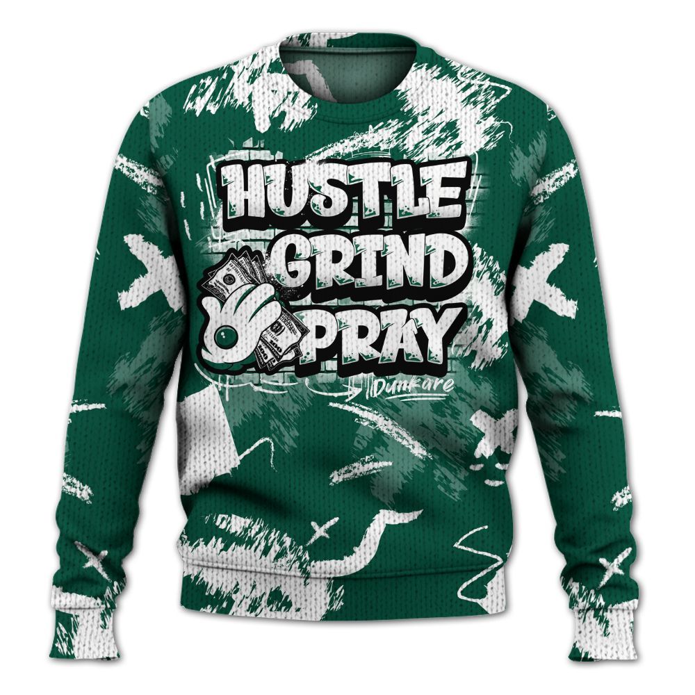 Knitted Sweater To Match Oxidized Green 4s - Hustle Grind Pray Retro