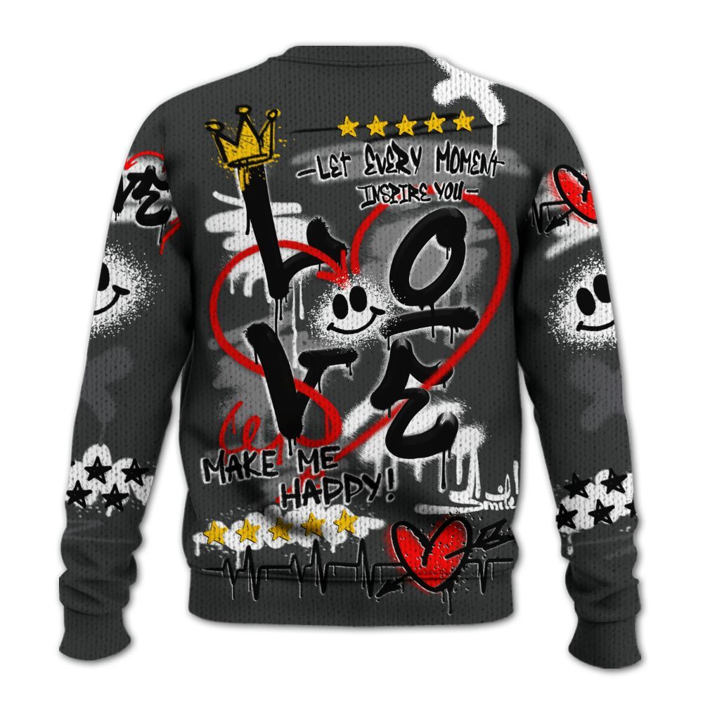 Knitted Sweater To Match White Thunder 4s - Happy Love Beats Graffiti Streetwear