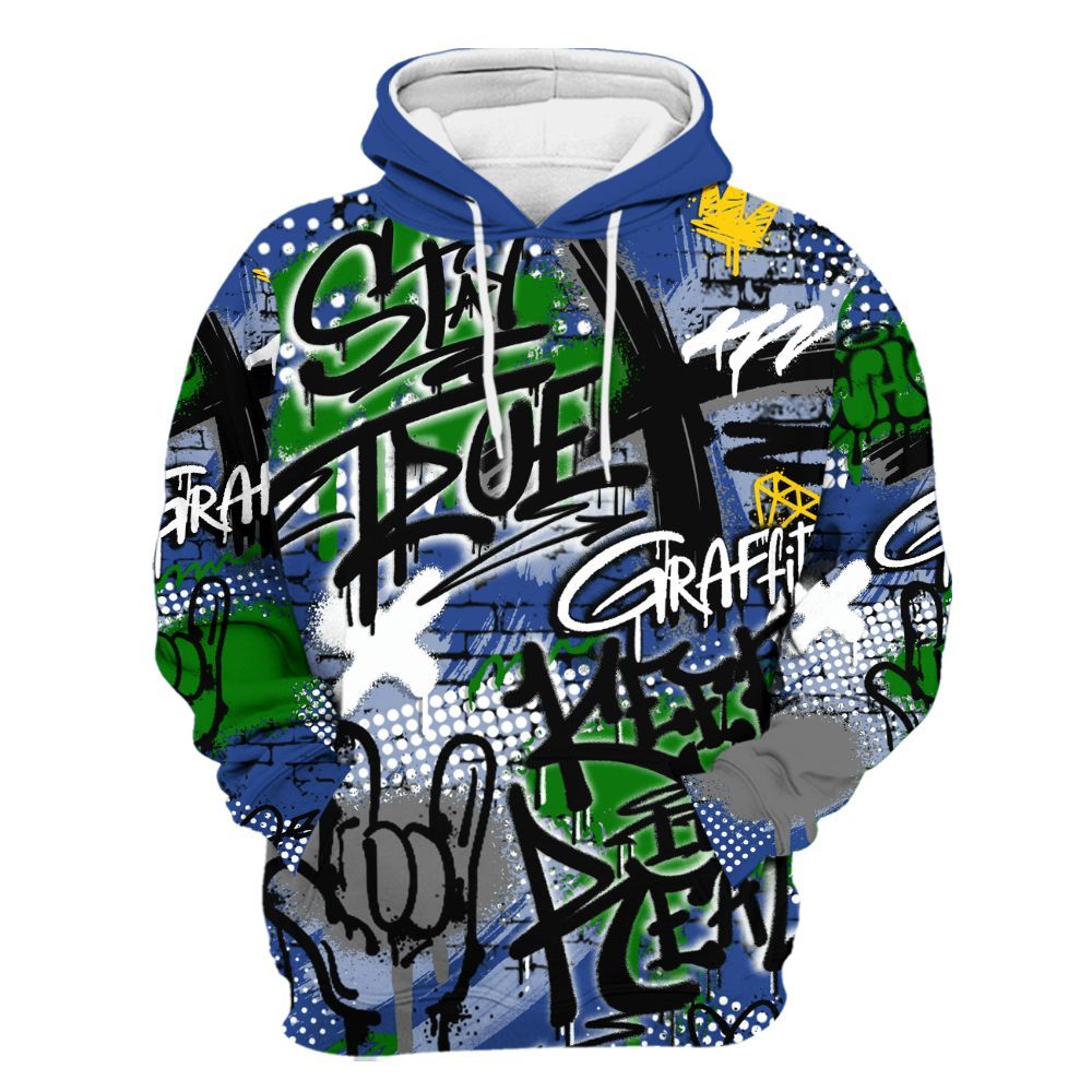Hoodie To Match Retro Hyper Royal 13s - True It Real Graffiti Streetwear All Over Print