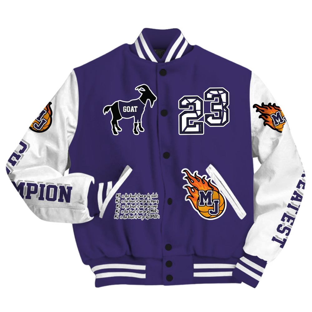 Varsity Jacket To Match Retro Court Purple 13s - 23 G.0.A.T Jump Up Basketball All Over Print