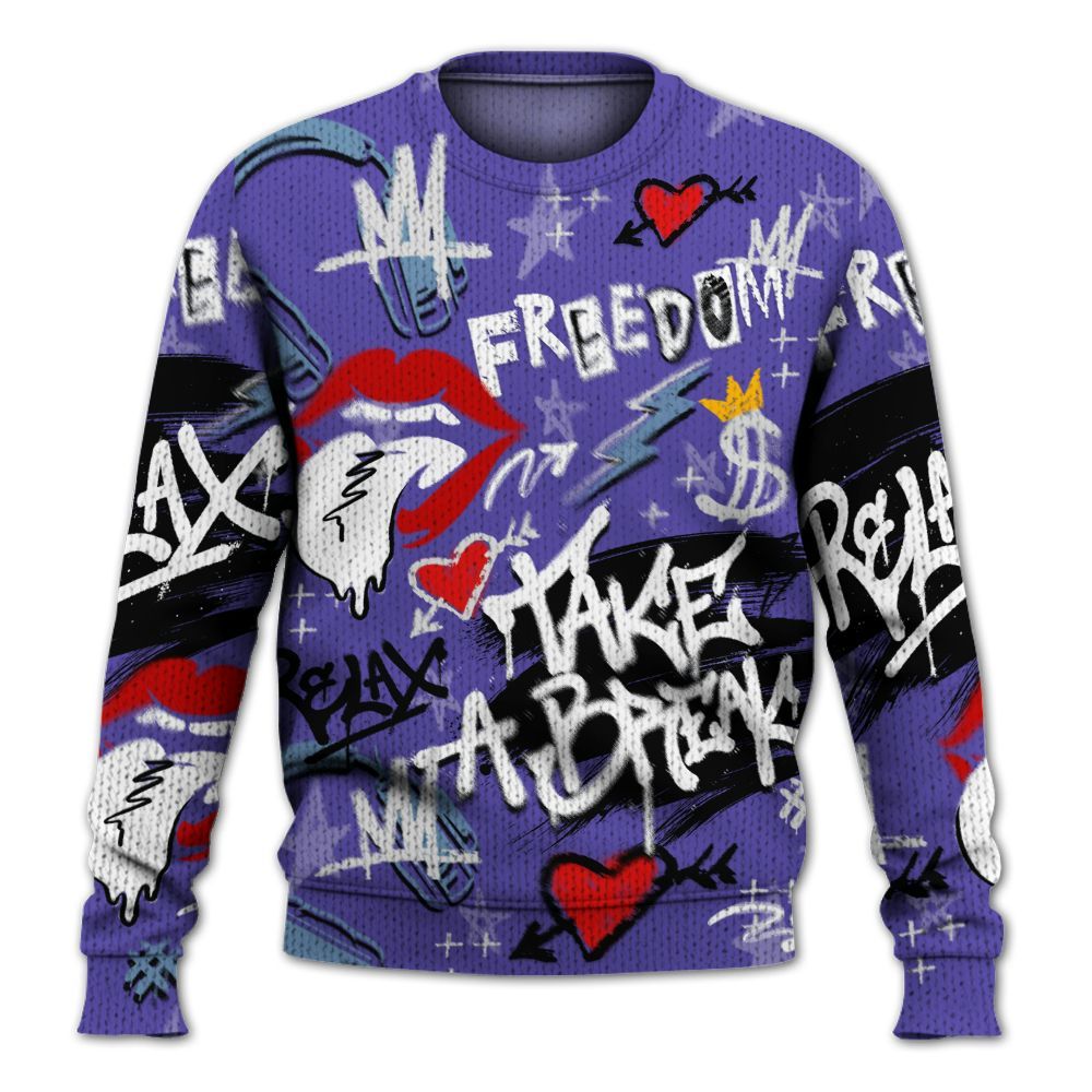 Knitted Sweater To Match Retro Concord 5s - Take Break Freedom Graffiti Streetwear