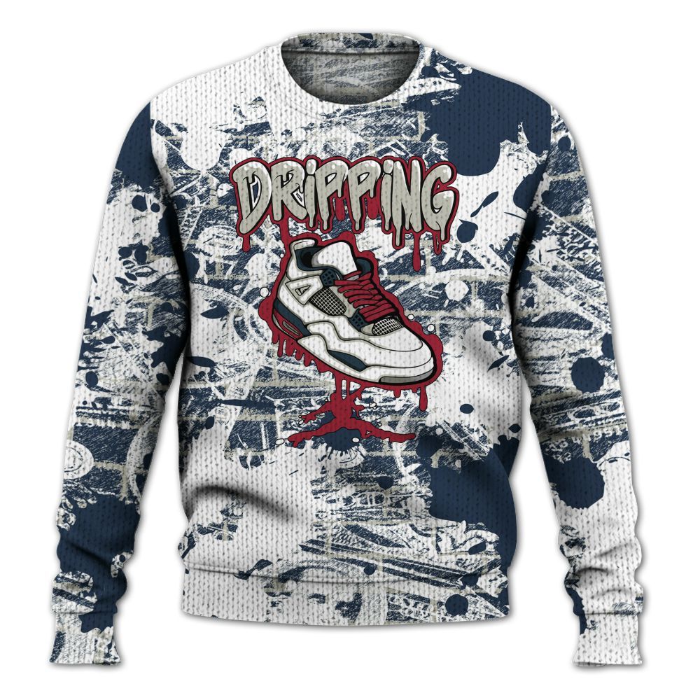 Knitted Sweater To Match Navy Blue 2024 6s - Dripping Shoe 4S Graphic Street Art