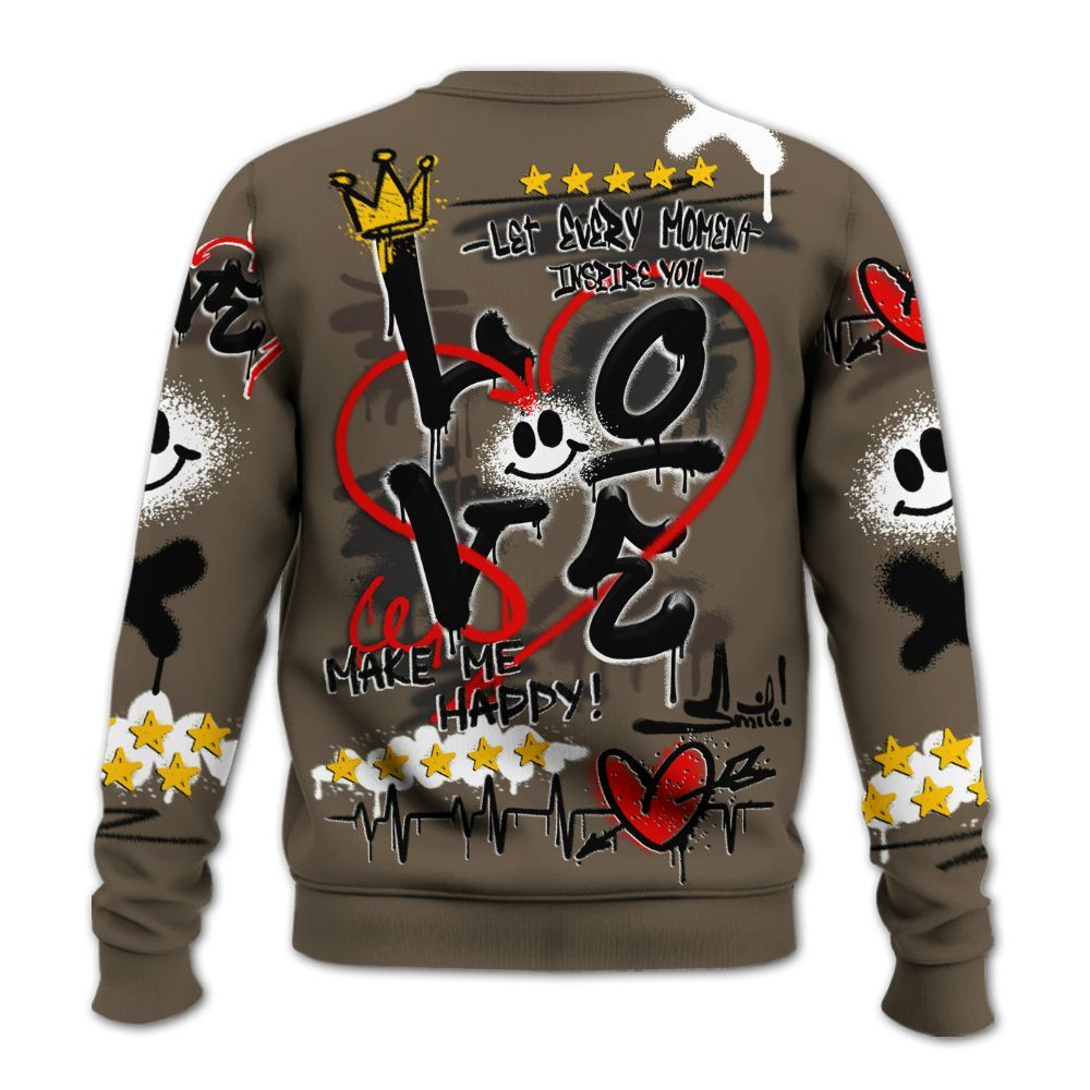 Sweatshirt To Match AMM Dark Mocha 4s - Happy Love Beats Graffiti Streetwear All Over Print