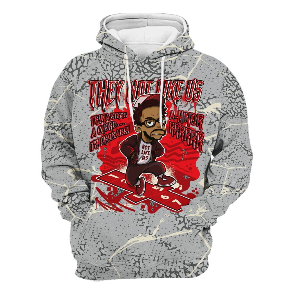 Hoodie To Match Cement Grey 3s - Hopscotch Dislike Us Graphic Crack All Over Print