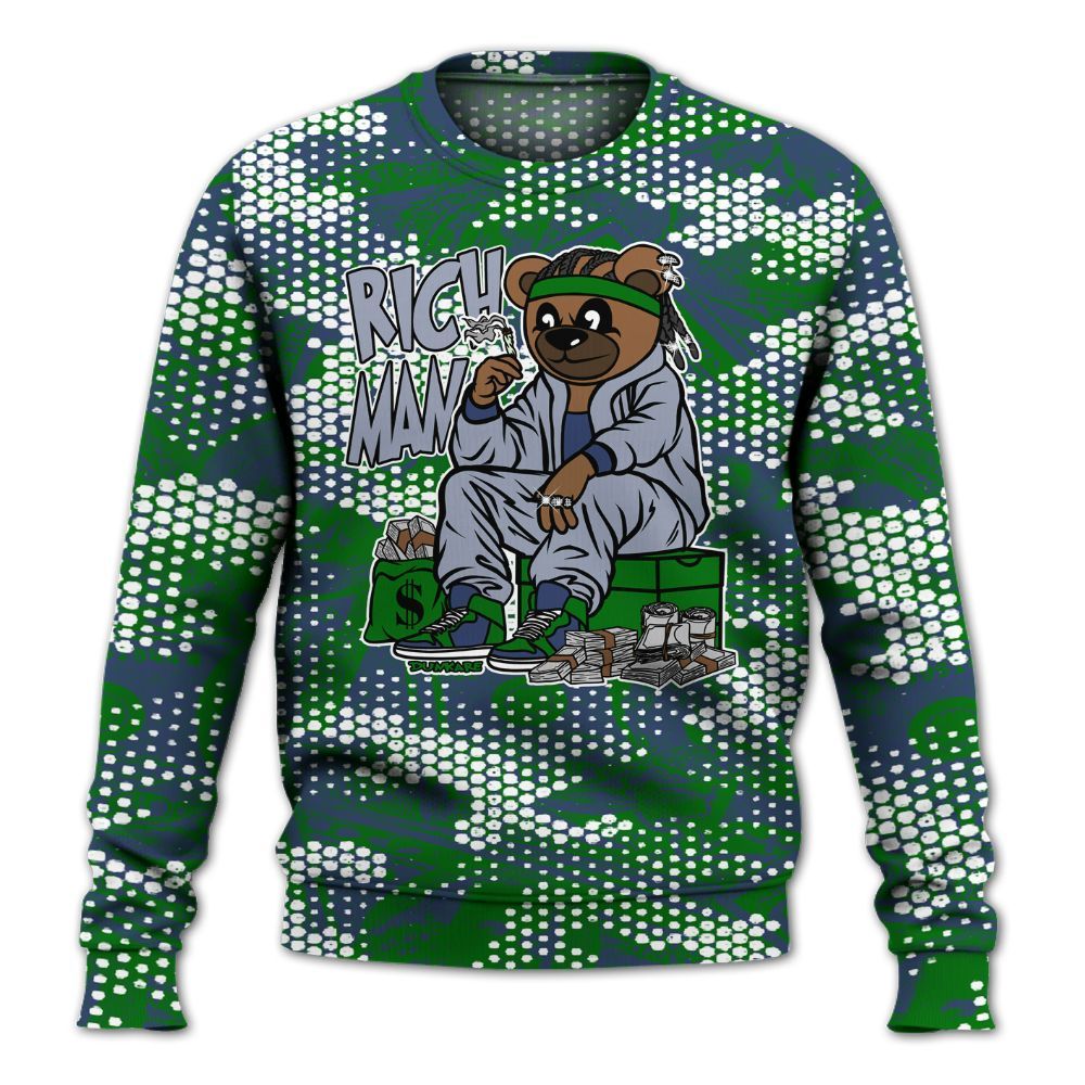 Sweatshirt To Match Midnight Navy 13s - Rich Man Bear Banknotes Art All Over Print