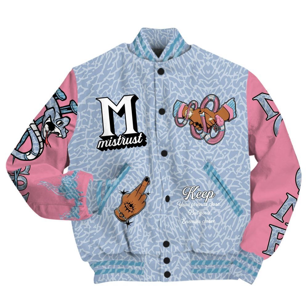 Varsity Jacket To Match Denim Pink Glow 3s - Trust No One Snake-Bite Street Style All Over Print