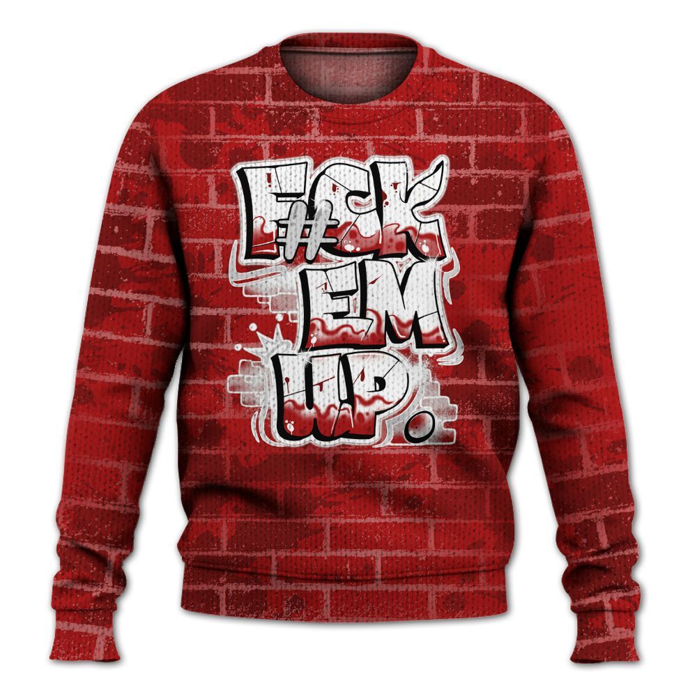 Knitted Sweater To Match Red Taxi 12s - F#ck Em Graphic Brick Art