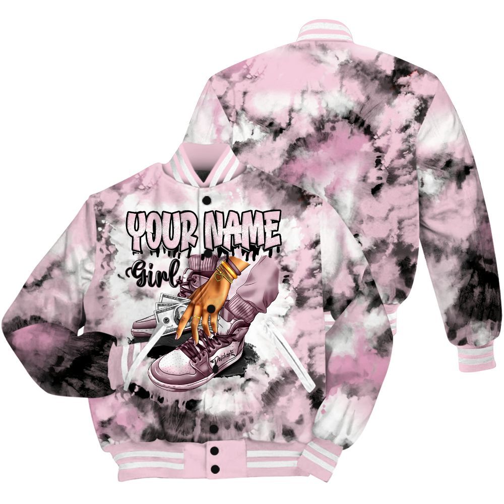 Varsity Jacket To Match Orchid 4s - Custom Name SNEAKER Girl Money Drip Tie Dye All Over Print