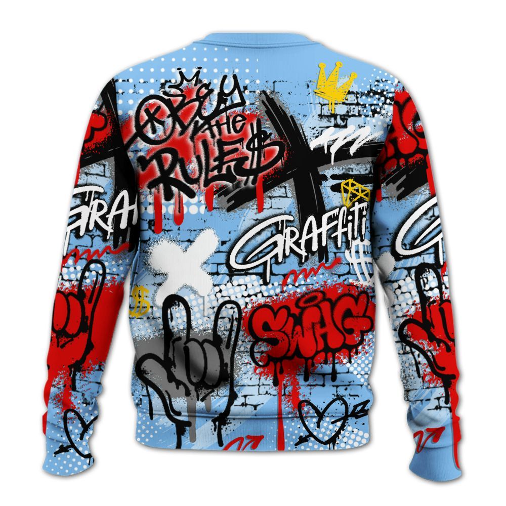 Sweatshirt To Match University Blue 5s - True It Real Graffiti Streetwear All Over Print