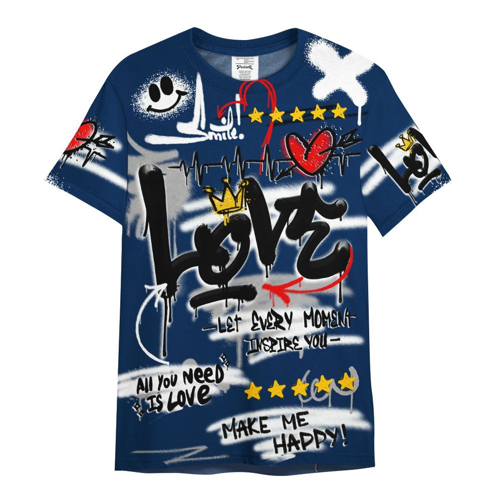 Shirt To Match SB White Navy 4s - Happy Love Beats Graffiti Streetwear All Over Print