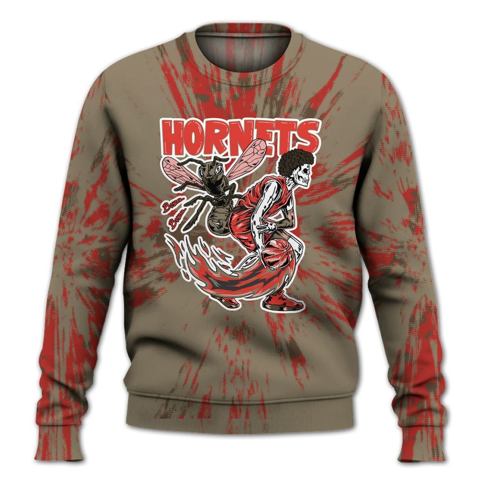 Sweatshirt To Match Olive 9s - Hornets Skeleton Luxury All Over Print
