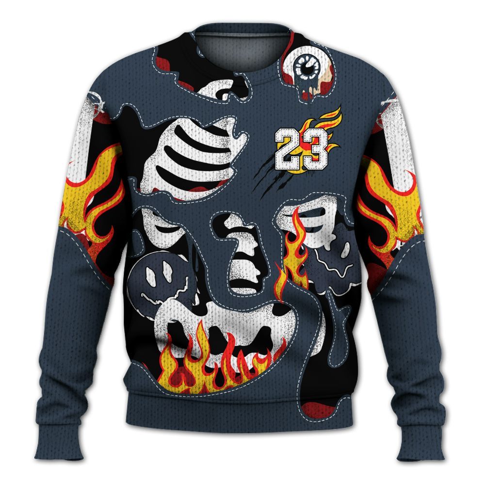 Knitted Sweater To Match Retro Olympic 6s - Skeleton Smile Flame Drip