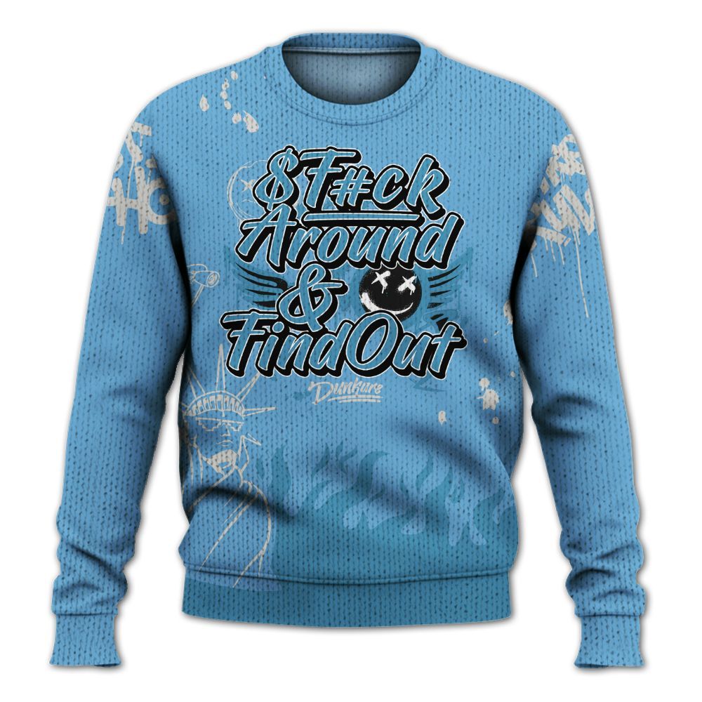 Knitted Sweater To Match SB Dunk Low University Blue - Graphic Fck Around Find Out