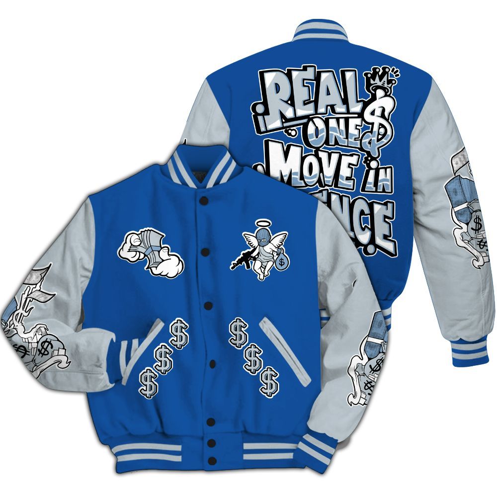 Varsity Jacket To Match Low Space Royal 11s - Ones Move In Silence Graphic All Over Print